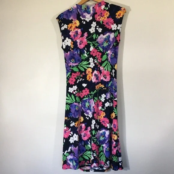 Lauren Ralph Lauren‎ Bright Floral Suplice Drapey Moc Wrap Midi Dress - Picture 2 of 7